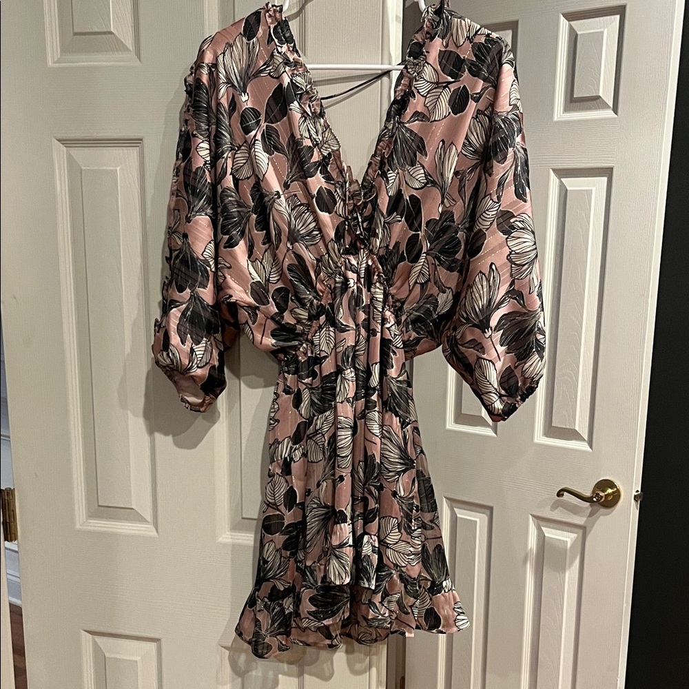 VICI Floral V-Neck Dress with Ruffle Hem
